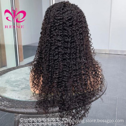 REINE Natural Human Hair Wigs For Black Women Brazilian Human Hair Frontal Lace  kinky curl Wig  double drawn human hair wigs